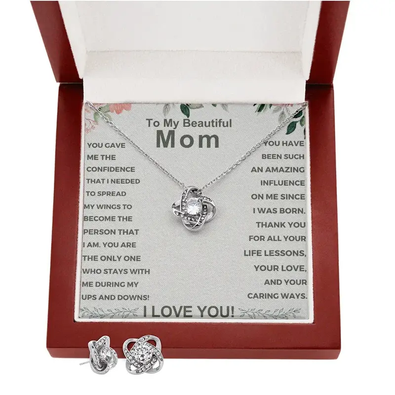 Best Gift For Mom. Love Knot Necklace & Earring Set 2