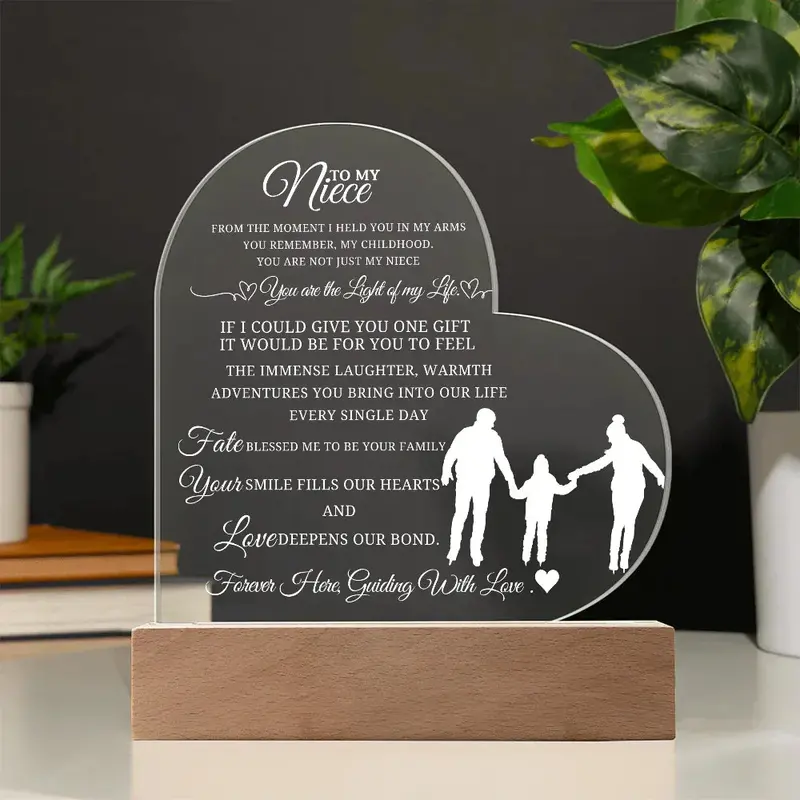 Best Gift For Niece . Acrylic Heart Plaque With Led Light Base 1