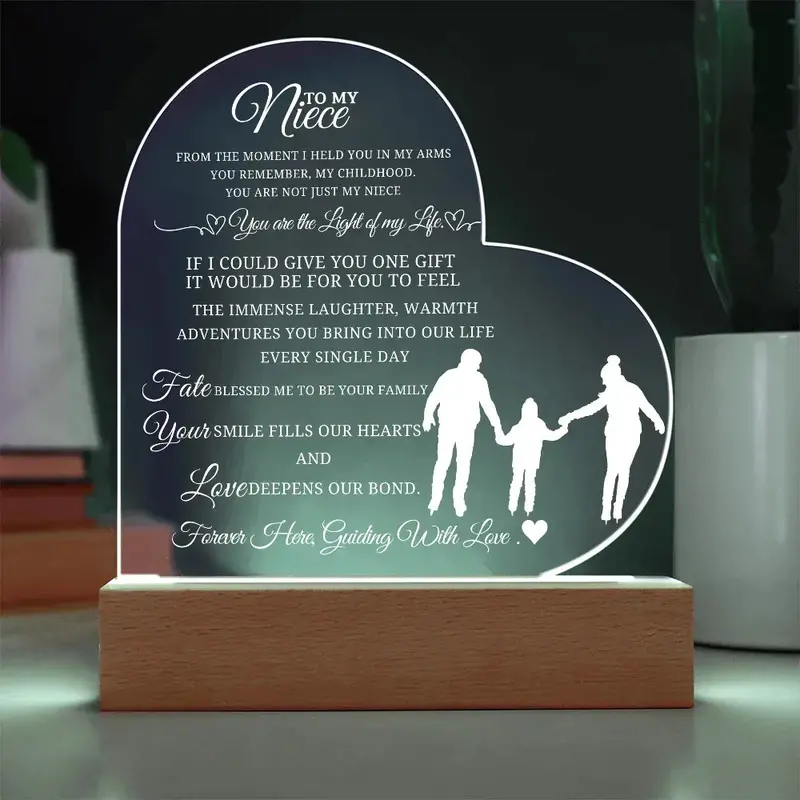 Best Gift For Niece . Acrylic Heart Plaque With Led Light Base 2