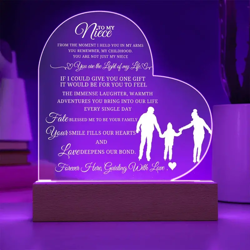 Best Gift For Niece . Acrylic Heart Plaque With Led Light Base 2