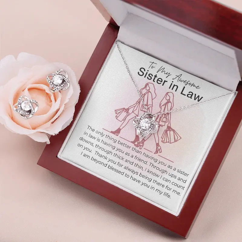 Best Gift For Sister In Law . Love Knot Necklace & Earring Set 1