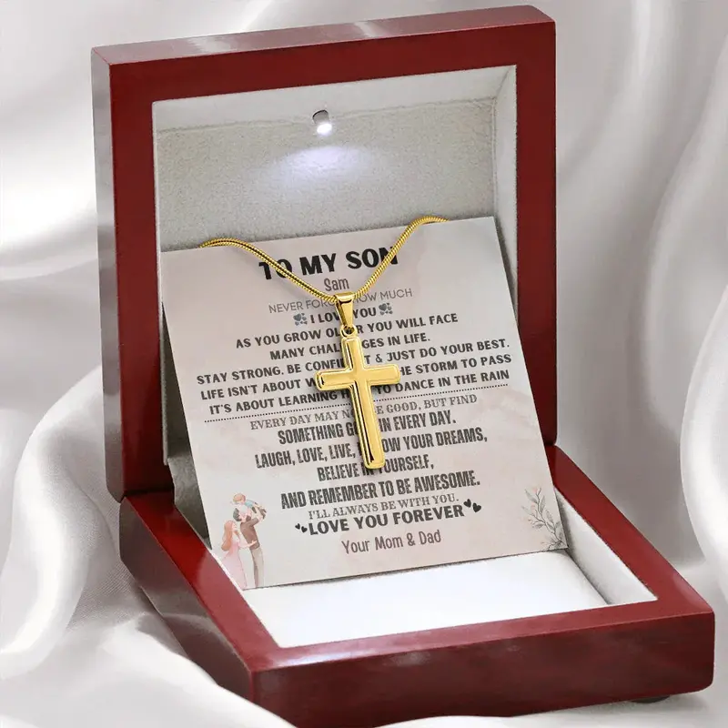 Best Gift For Son. Artisan Cross Necklace With Snake Chain 2