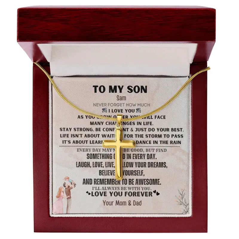 Best Gift For Son. Artisan Cross Necklace With Snake Chain 2