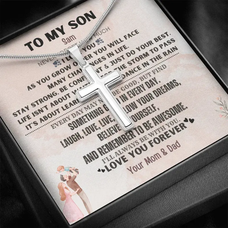 Best Gift For Son. Artisan Cross Necklace With Snake Chain 4