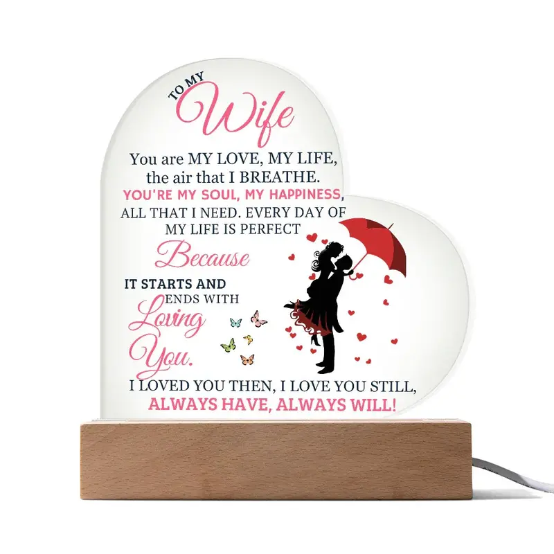Best Gift For Wife. Acrylic Heart Plaque With Led Light Base 2