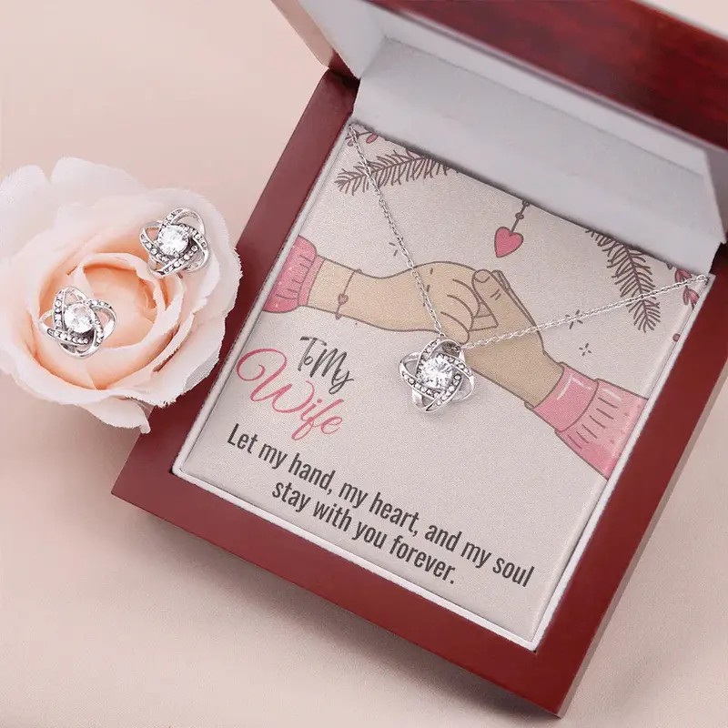 Best Gift For Wife. Love Knot Necklace & Earring Set 1