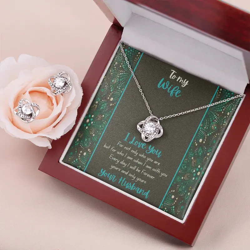 Best Gift For Wife. Love Knot Necklace & Earring Set 1