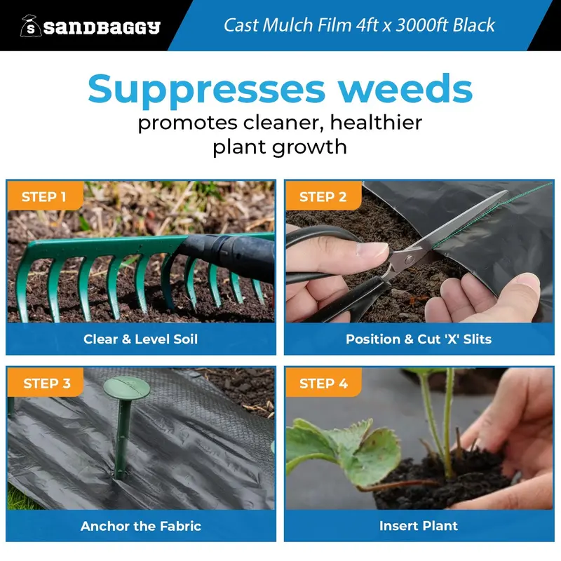 Black Cast Mulch Film Roll – 4 Ft X 3000 Ft, 1.25 Mil | High-Yield Garden Plastic Mulch 5