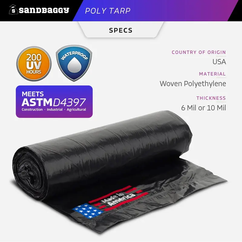 Black Poly Tarp - Roofing, Construction, Gardening - Made In Usa 2