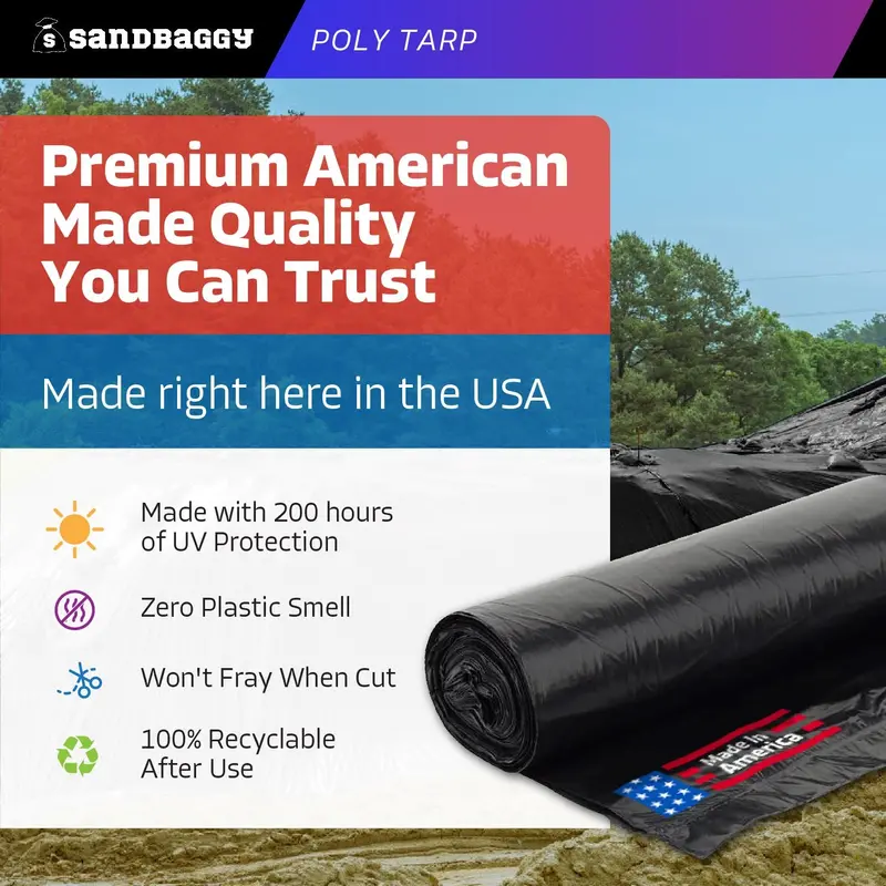 Black Poly Tarp - Roofing, Construction, Gardening - Made In Usa 3