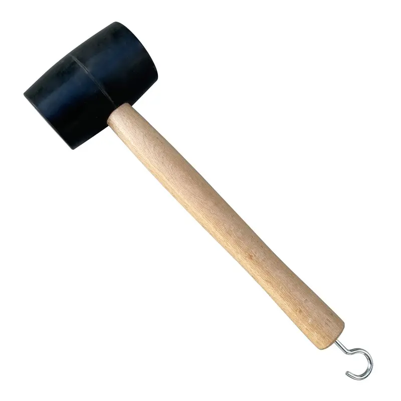 Black Soft Rubber Mallet For Installing Landscape Staples - Solid Oak Handle 1