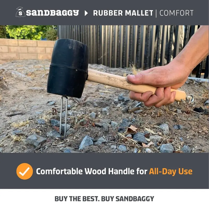 Black Soft Rubber Mallet For Installing Landscape Staples - Solid Oak Handle 3