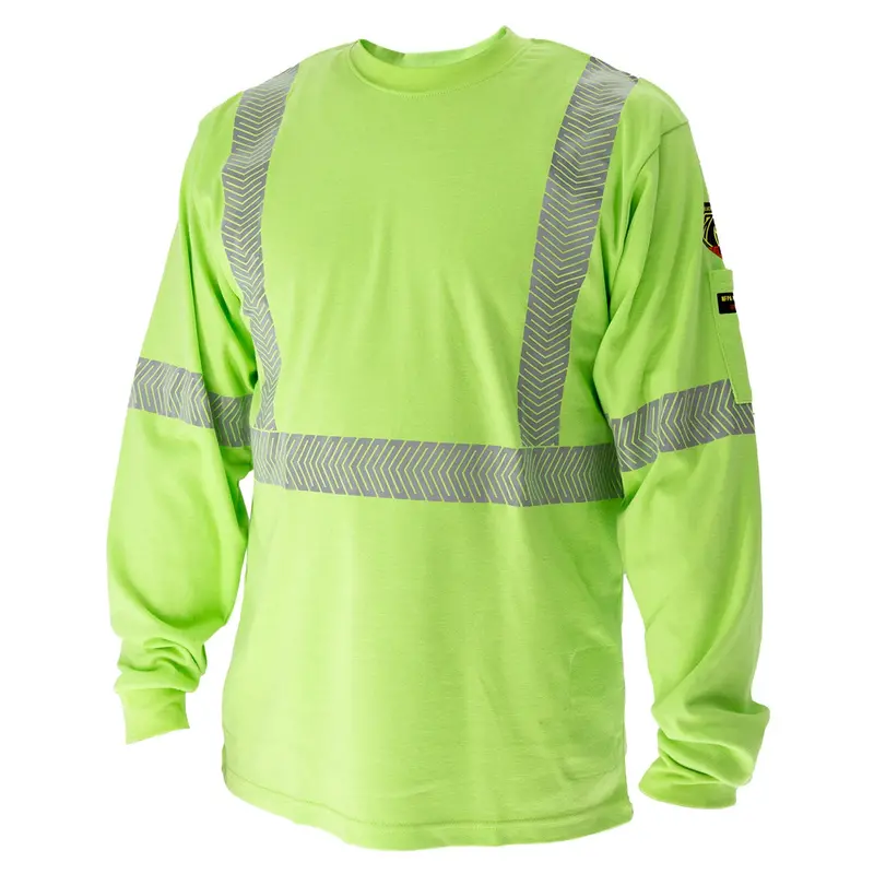 Black Stallion 7 Oz. Ar/Fr Cotton Knit Long-Sleeve T-Shirt, Lime With Reflective Tape #Tf2511-Lm 1