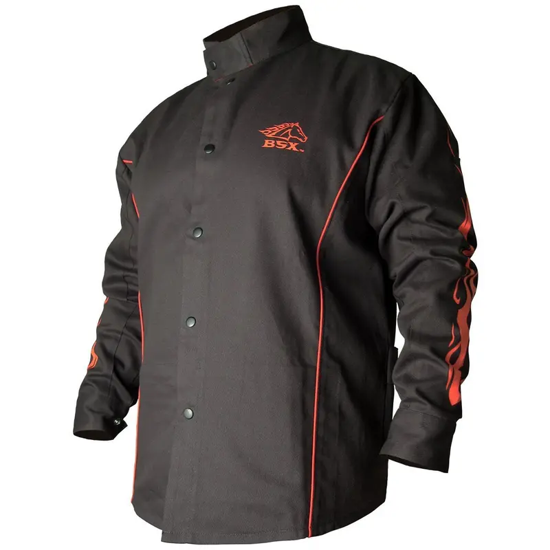 Black Stallion Bx9c Bsx® Contoured Fr Cotton Welding Jacket, Black With Red Flames 1