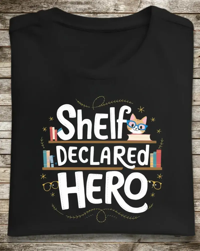 Book Lovers Shelf Declared Hero Cotton T-Shirt 1