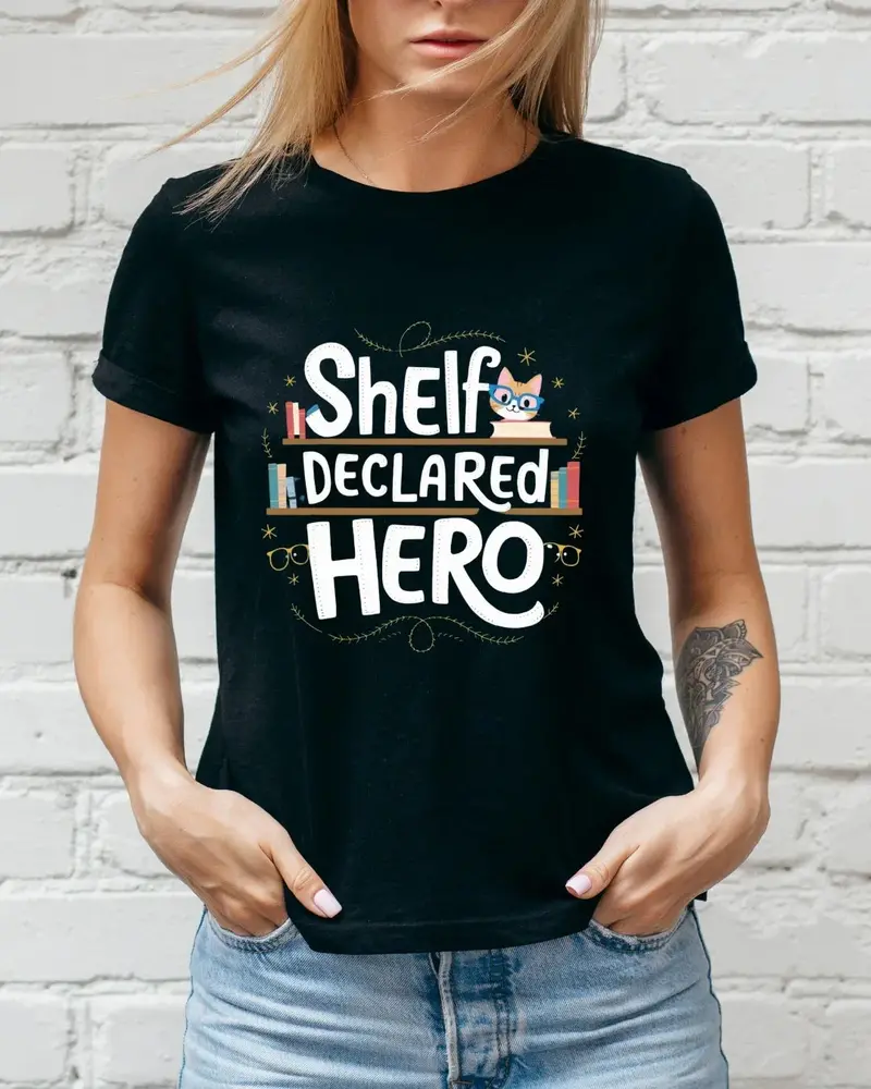 Book Lovers Shelf Declared Hero Cotton T-Shirt 3