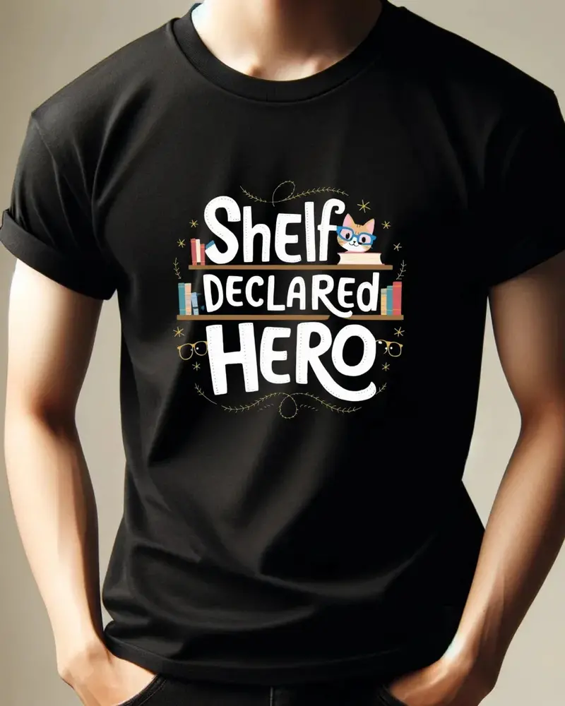 Book Lovers Shelf Declared Hero Cotton T-Shirt 4