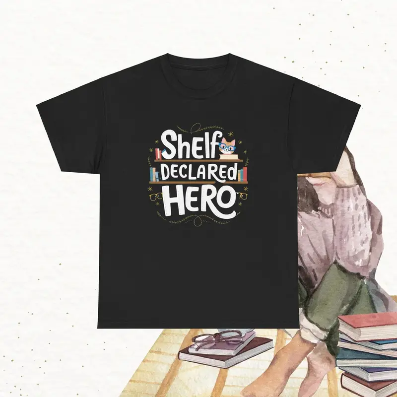 Book Lovers Shelf Declared Hero Cotton T-Shirt 5