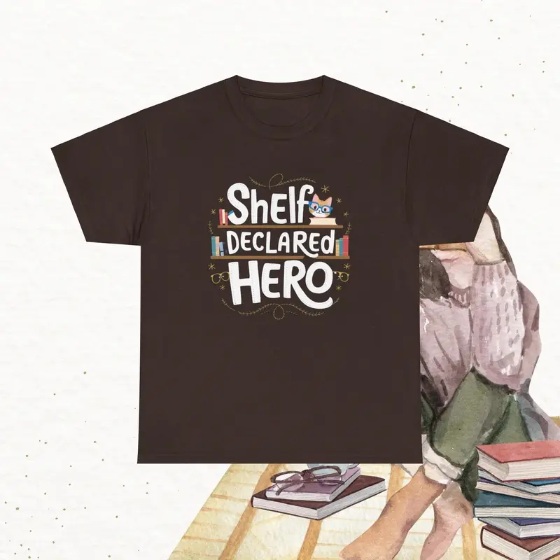 Book Lovers Shelf Declared Hero Cotton T-Shirt 6