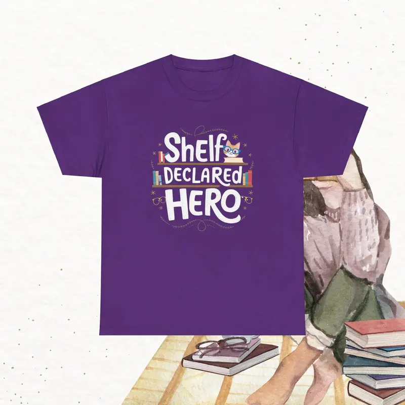 Book Lovers Shelf Declared Hero Cotton T-Shirt 9