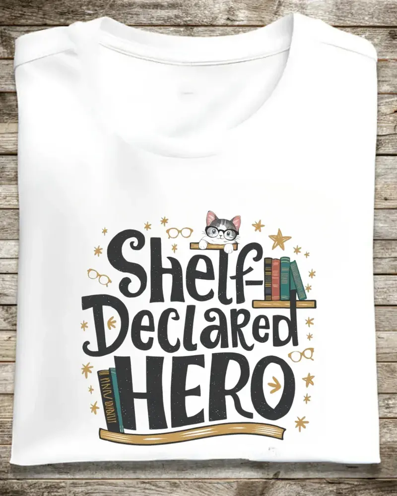 Book Lovers T-Shirt Shelf Declared Hero Cotton T-Shirt 1