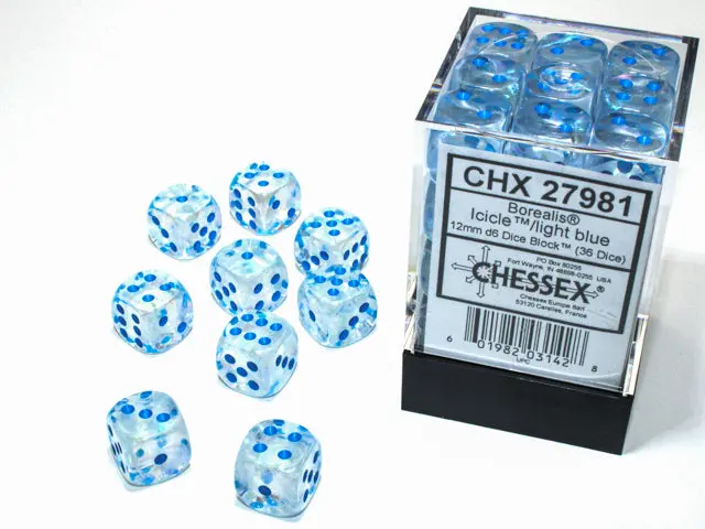 Borealis® 12Mm D6 Icicle™/Light Blue Luminary™ Dice Block™ (36 Dice) 1