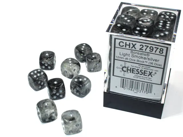 Borealis® 12Mm D6 Light Smoke/Silver Luminary™ Dice Block™ (36 Dice) 1