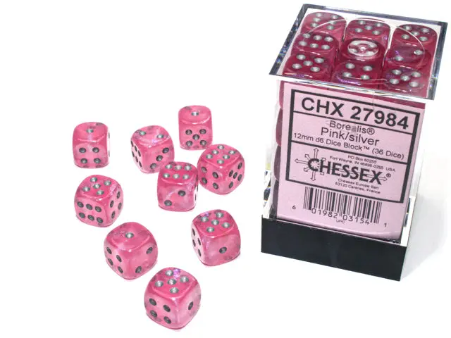 Borealis® 12Mm D6 Pink/Silver Luminary™ Dice Block™ (36 Dice) 1