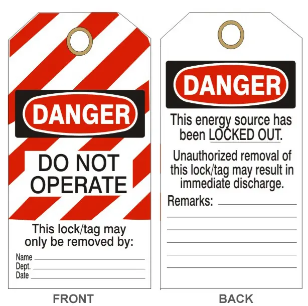 Brady Lockout Tags, Danger: "Do Not Operate", Striped Cardstock, 5 3/4" X 3", Red/Black/White, 25/Pk #65452 1