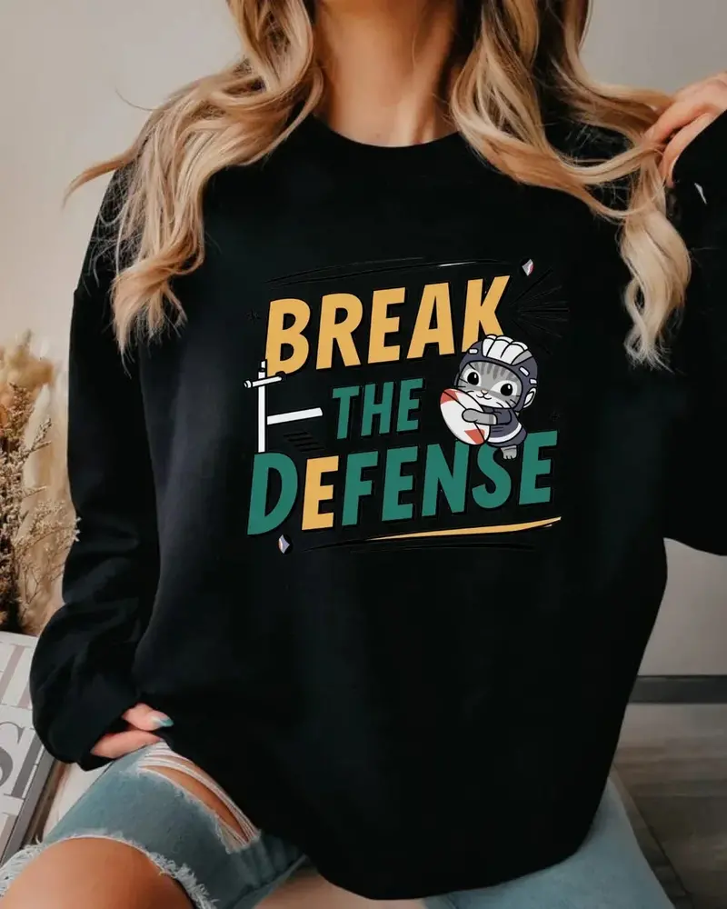 Break The Defence Rugby Heavy Unisex Cotton Crewneck Sweatshirt 1