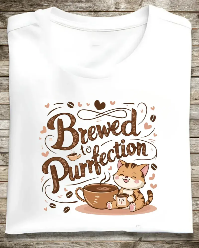 Brewed To Purrfection Coffee Cotton T-Shirt 1