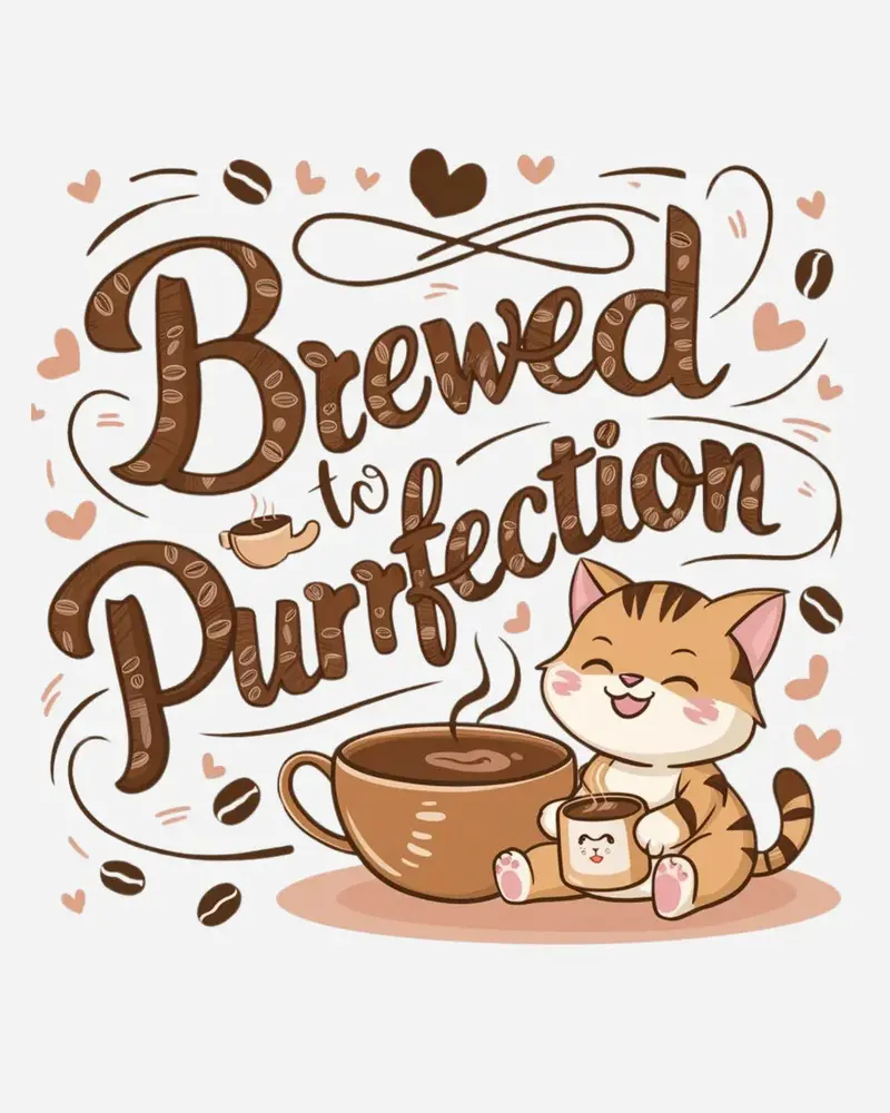 Brewed To Purrfection Coffee Cotton T-Shirt 2
