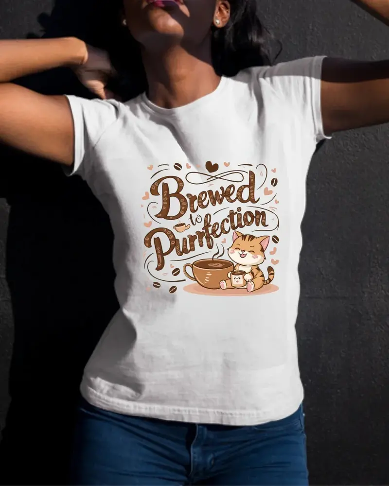 Brewed To Purrfection Coffee Cotton T-Shirt 3