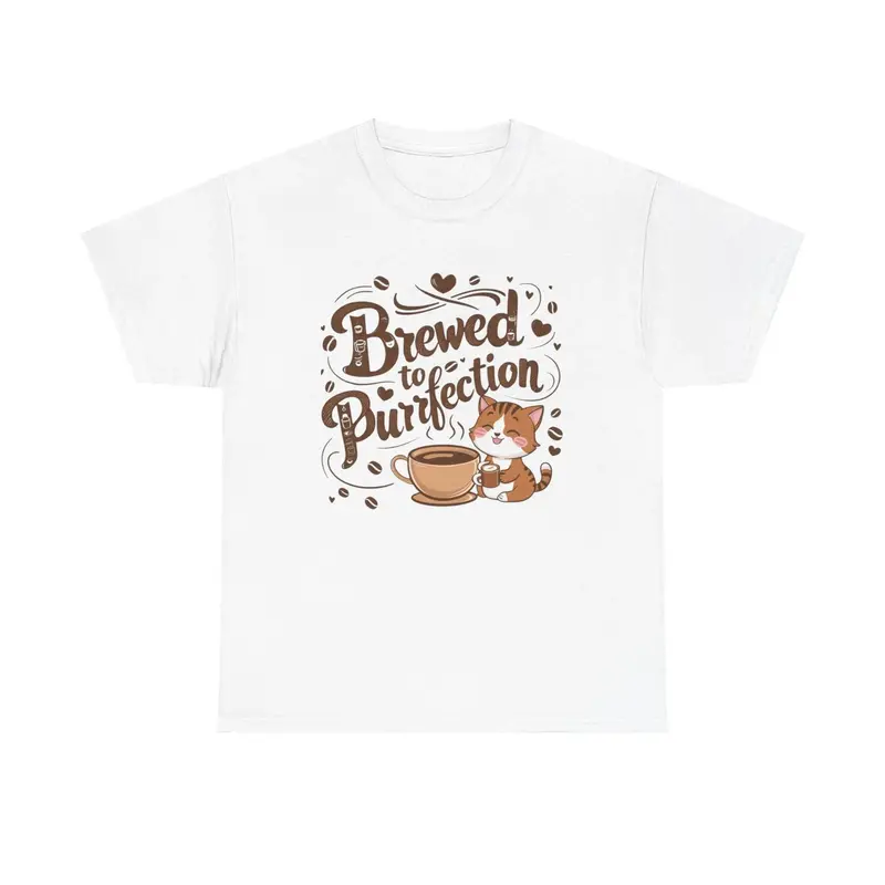 Brewed To Purrfection Coffee Cotton T-Shirt 5