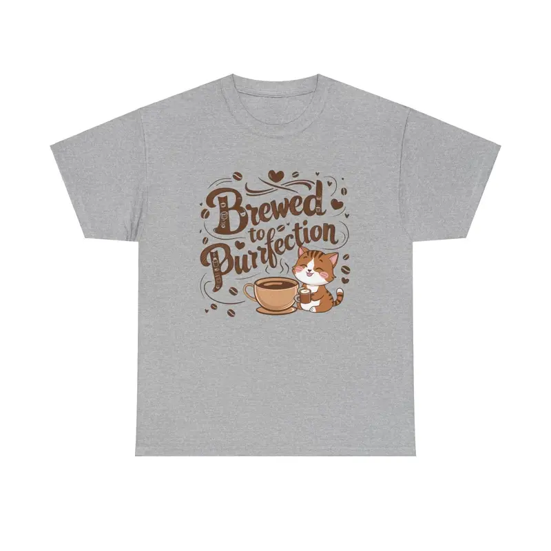 Brewed To Purrfection Coffee Cotton T-Shirt 7
