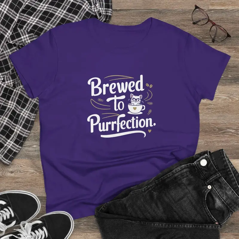 Brewed To Purrfection Coffee Lover Women T-Shirt 5