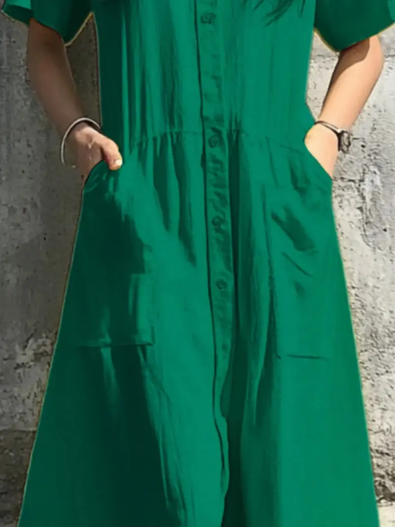 Button Front Short Sleeve Midi Dress 11
