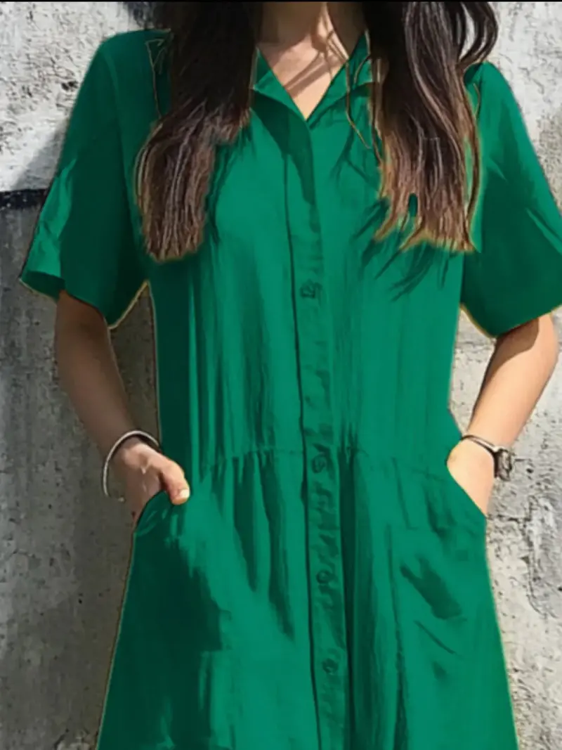 Button Front Short Sleeve Midi Dress 12