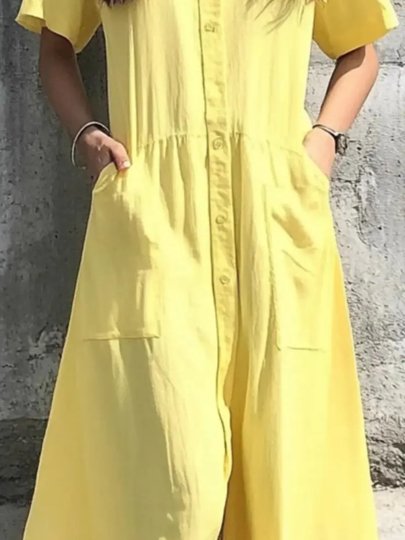Button Front Short Sleeve Midi Dress 2