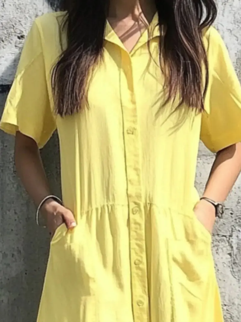 Button Front Short Sleeve Midi Dress 3