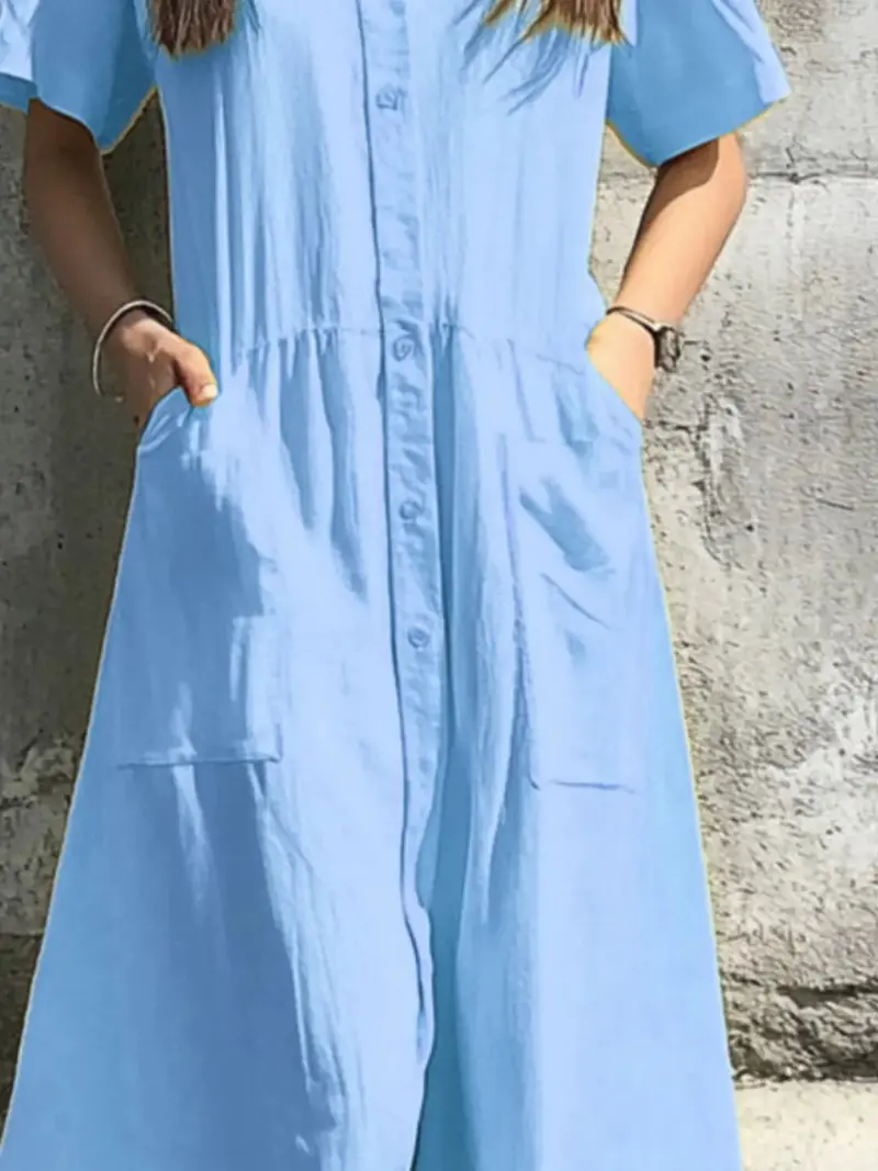 Button Front Short Sleeve Midi Dress 5