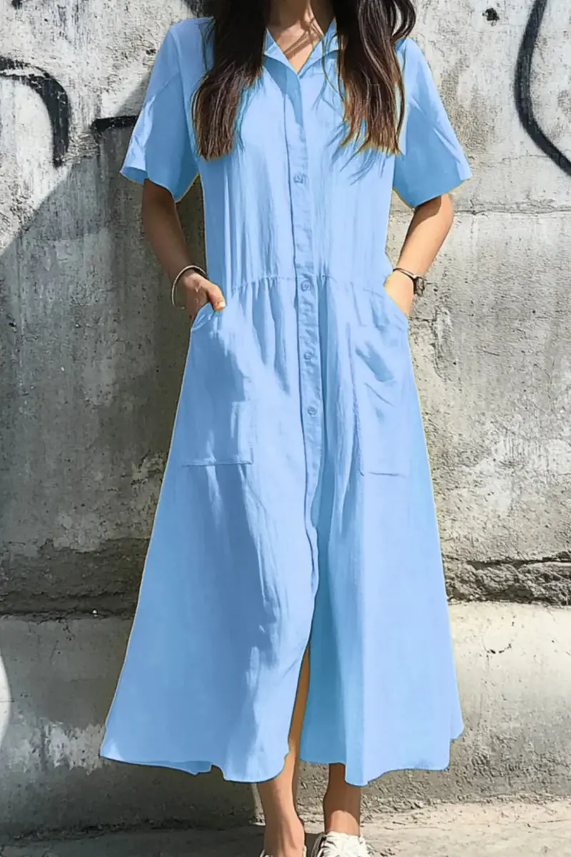 Button Front Short Sleeve Midi Dress 6