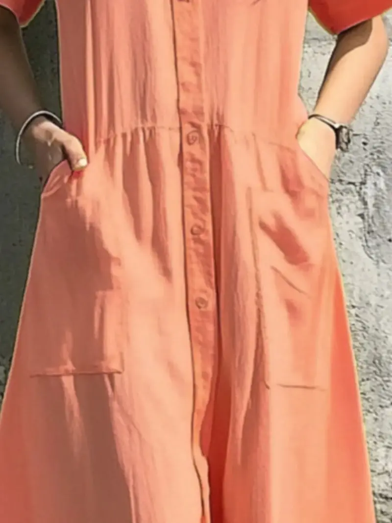Button Front Short Sleeve Midi Dress 8