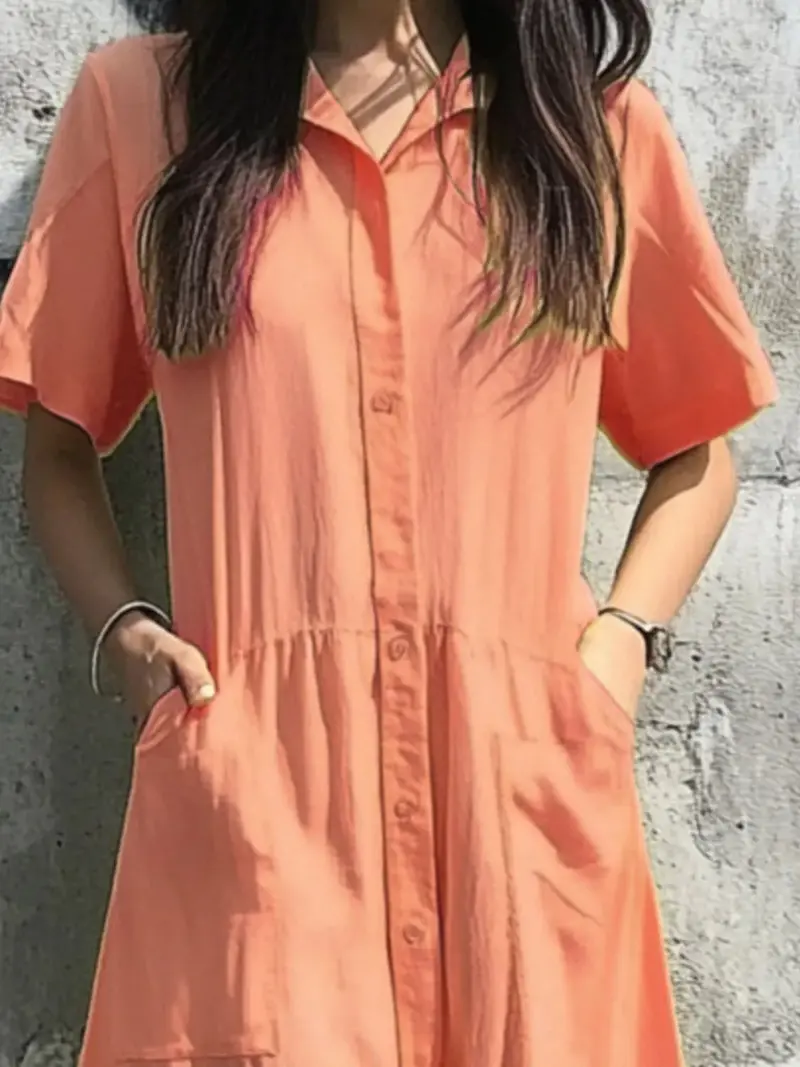 Button Front Short Sleeve Midi Dress 9