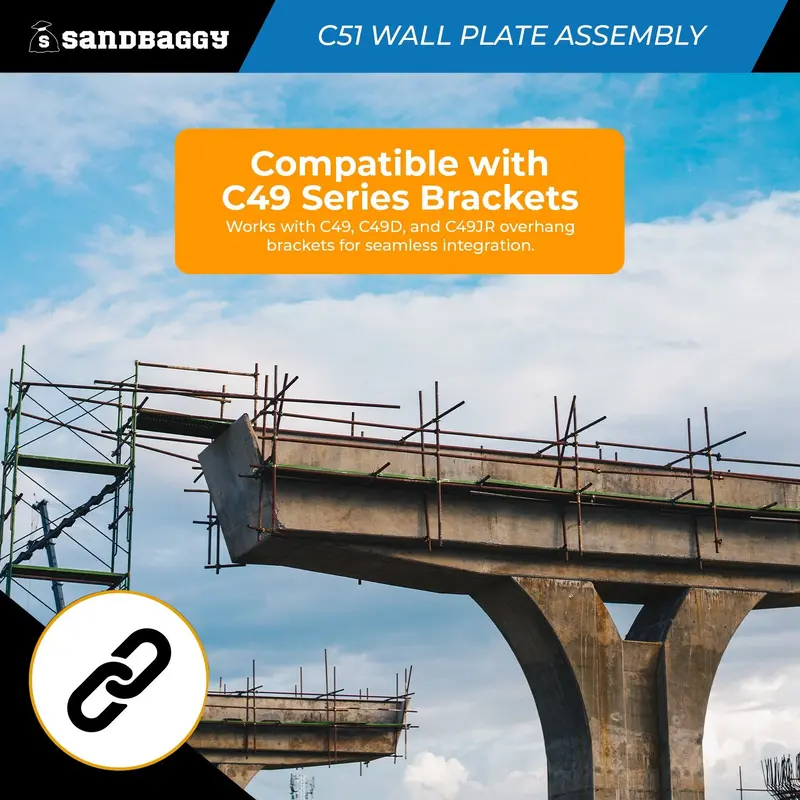 C51 Wall Plate Assembly For C49 Bridge Overhang Brackets – Mounts To 3/4" Concrete Inserts 3