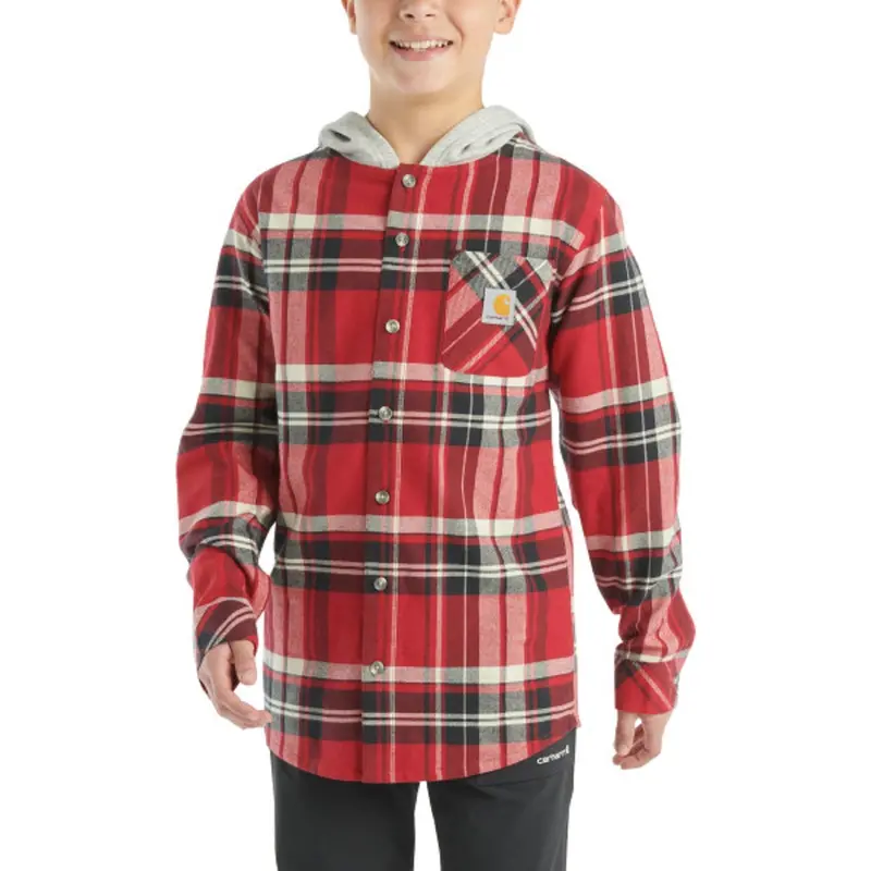 Carhartt Boys' Long Sleeve Flannel Button-Front Hooded Shirt 1