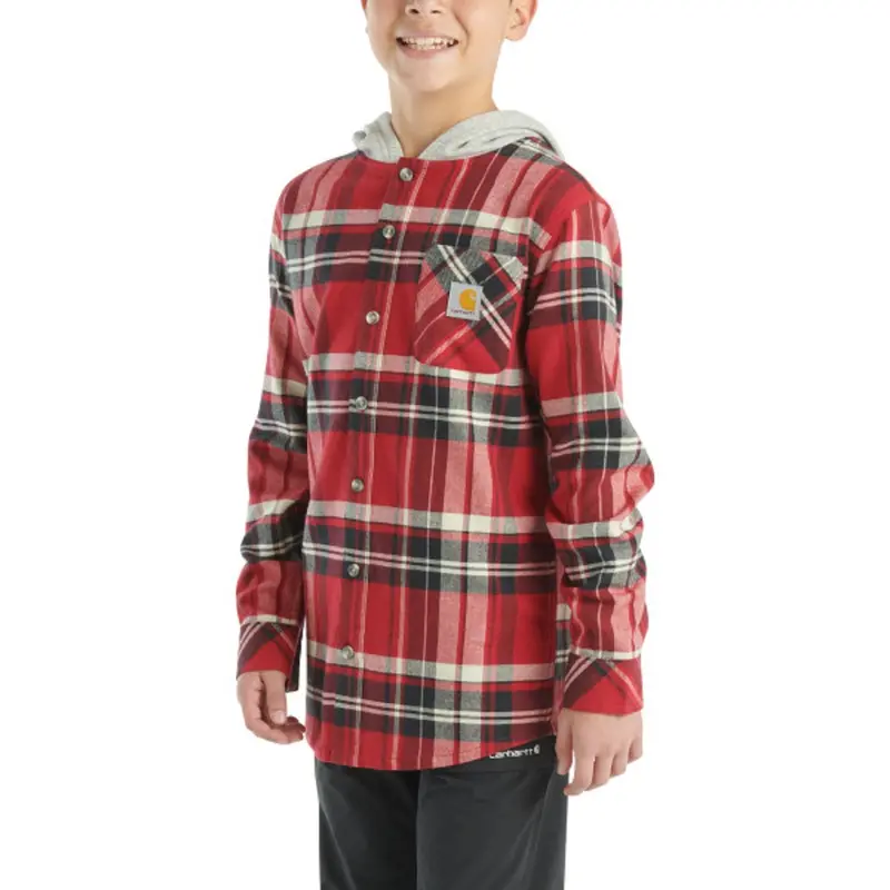 Carhartt Boys' Long Sleeve Flannel Button-Front Hooded Shirt 2