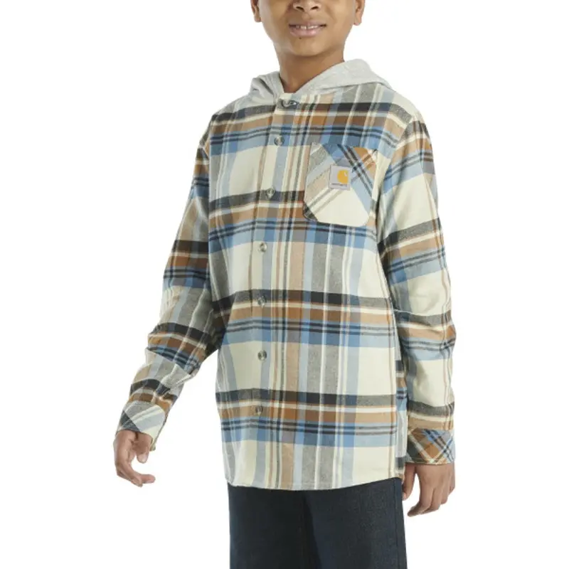 Carhartt Boys' Long Sleeve Flannel Button-Front Hooded Shirt 4