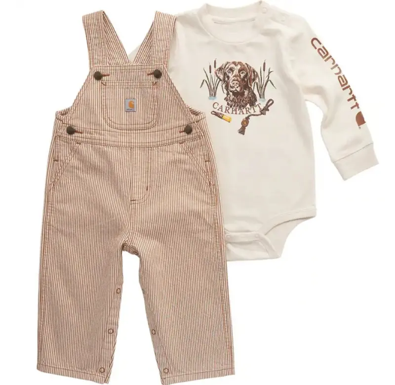 Carhartt Boys' Long Sleeve T-Shirt + Stripe Overall Set 1