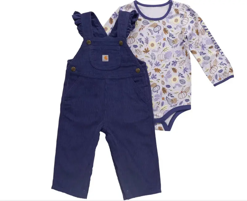 Carhartt Girls' Long Sleeve Bodysuit + Corduroy Overall Set 1